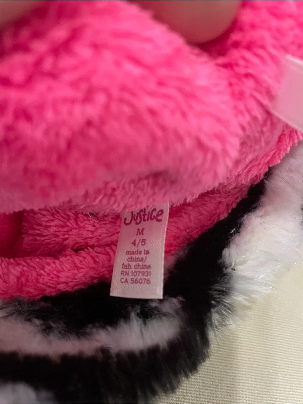 Justice Zebra/Pink slippers Size M 4/5